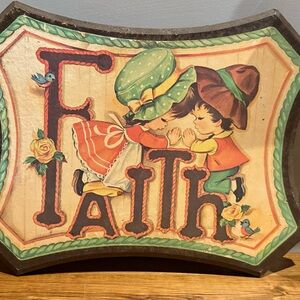 Vintage Faith Wall Art with Children Illustration